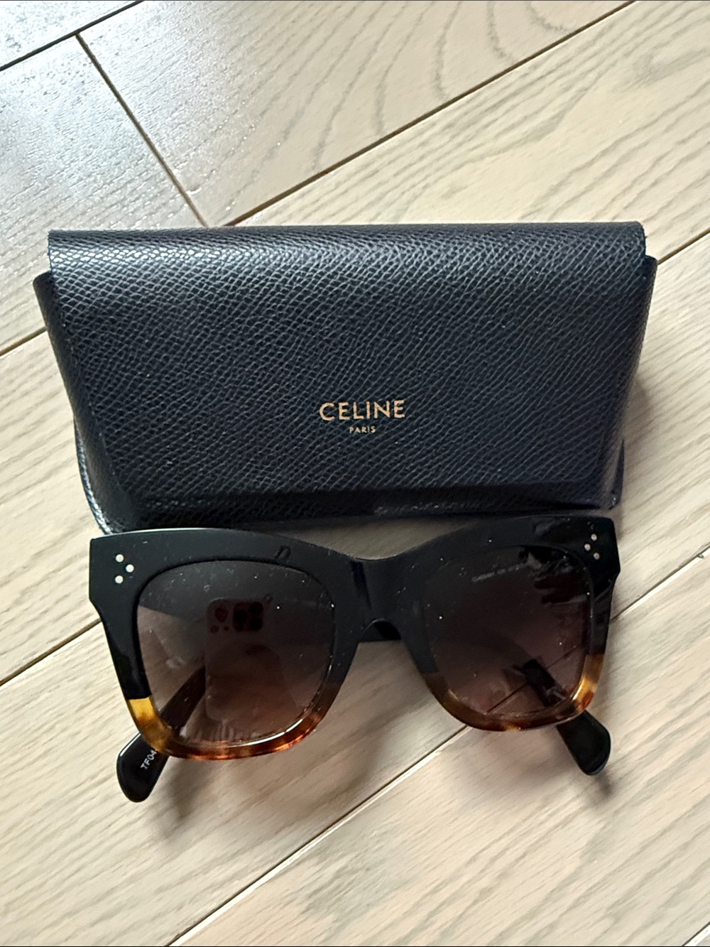 Celine Black and Tortoiseshell Oversized Cat Eye Sunglasses